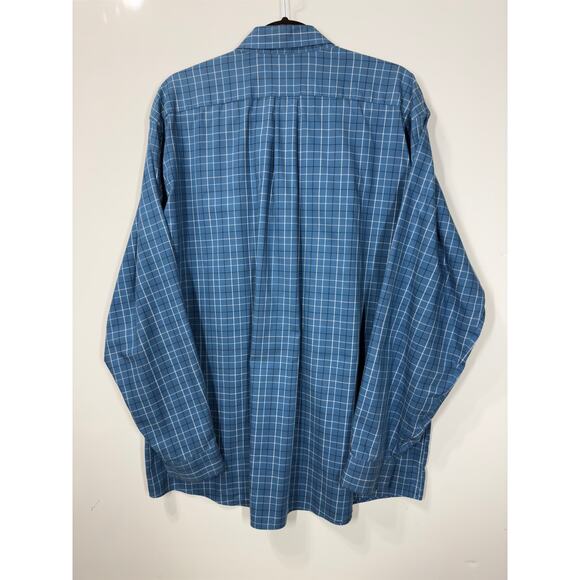 L.L. Bean Button Down Collared Long Sleeve Cotton Blue Plaid Casual Mens Size XL - Picture 7 of 8